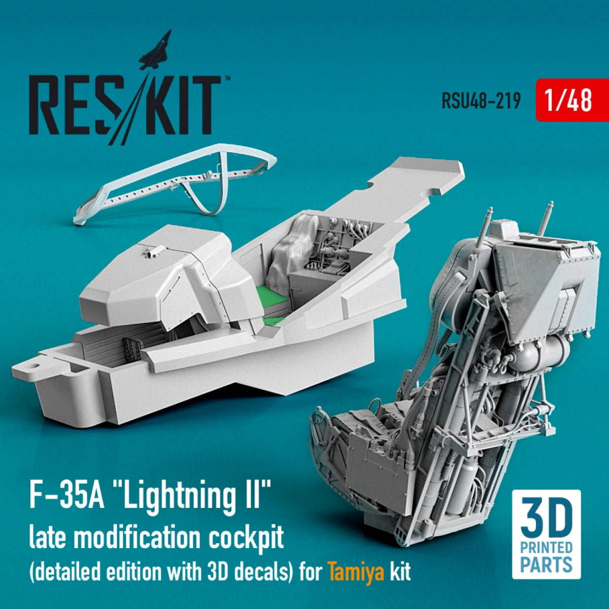 RESKIT RSU48-0219 F-35A &amp;quot;LIGHTNING II&amp;quot; COCKPIT (DETAILED EDITION WITH 3D DECALS) FOR TAMIYA KIT (3D PRINTED) 1/48 – immagine 2