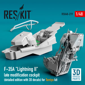 RESKIT RSU48-0219 F-35A &amp;quot;LIGHTNING II&amp;quot; COCKPIT (DETAILED EDITION WITH 3D DECALS) FOR TAMIYA KIT (3D PRINTED) 1/48 – immagine 2