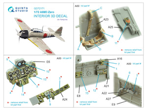 Quinta Studio QD72171 A6M3 Zero 3D-Printed &amp;amp; coloured Interior on decal paper (Tamiya) 1/72 – Bild 3