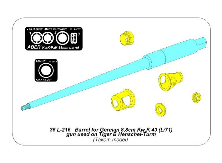 Aber 35 L-216 Barrel for German 8,8cm Kw.K 43 (L/71) gun used on Tiger B Henschel-Turm 1/35 – immagine 4