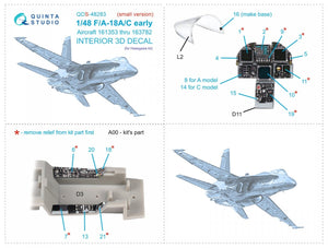Quinta Studio QDS-48283 F/A-18A / C early 3D-Printed &amp;amp; coloured Interior on decal paper (Hasegawa) (Small version) 1/48 – immagine 9