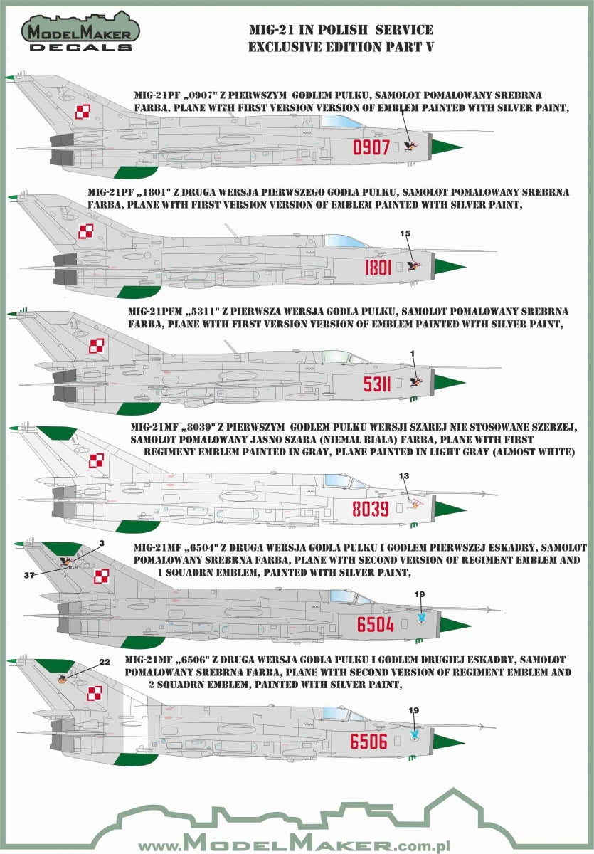 ModelMaker Decals D48154 MiG-21 in Polish service exclusive edition part V 1/48