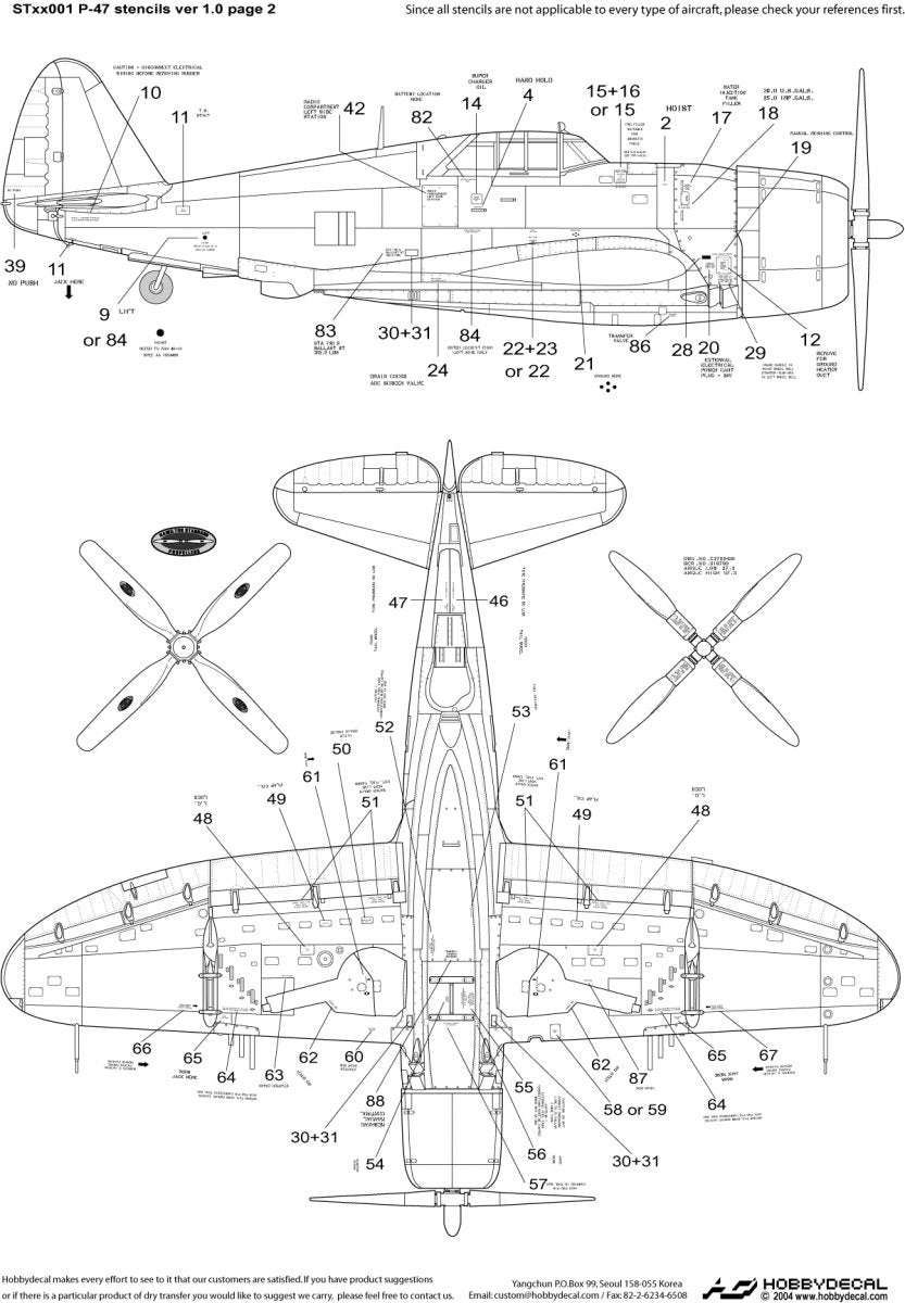 HobbyDecal ST48001V1 P-47 Stencils ver 1 1/48 – imagen 3