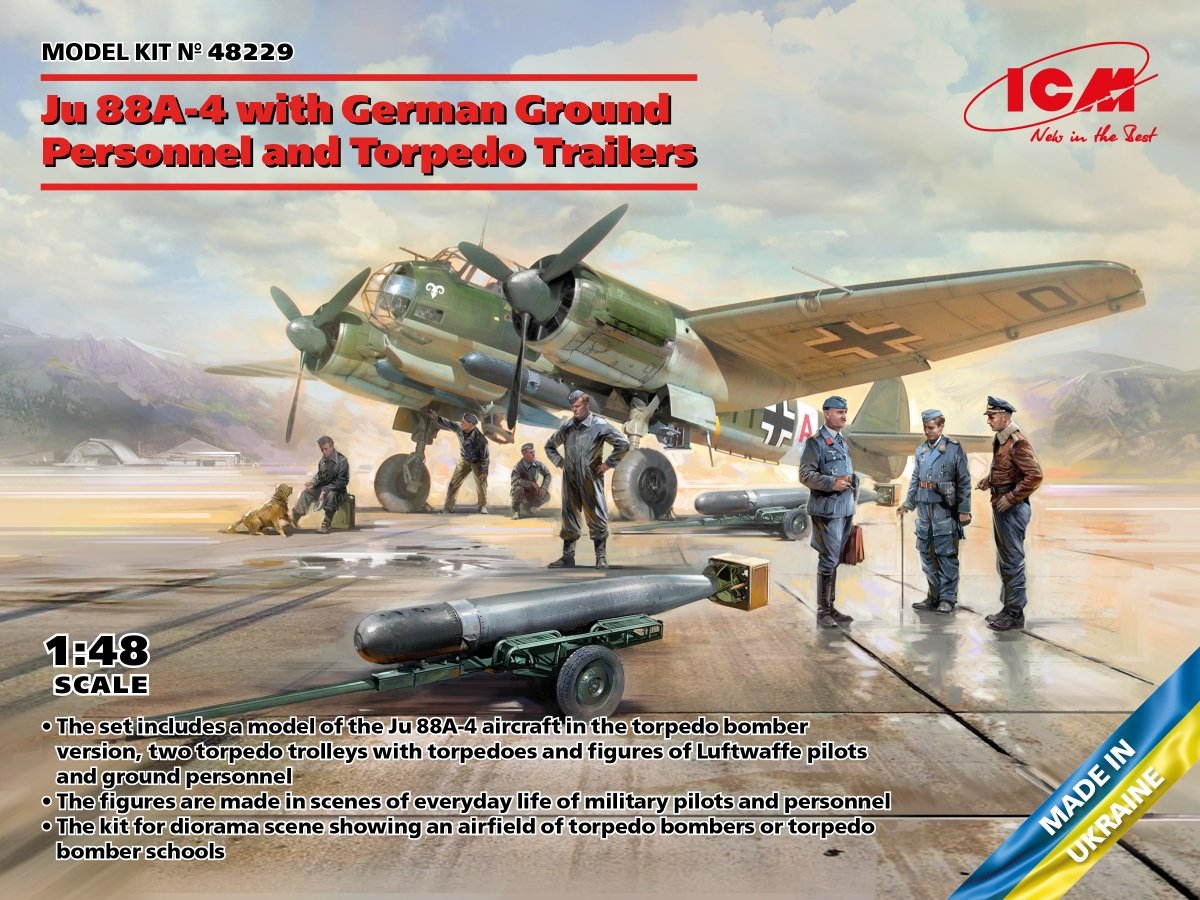 ICM 48229 Ju 88A-4 avec personnel au sol allemand et remorques à torpilles 1/48