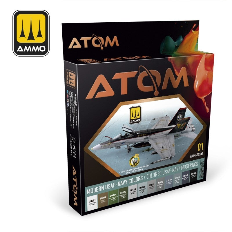 Munitions Mig Jimenez ATOM 20700, couleurs modernes USAF-NAVY, lot de 12 x 20 ml