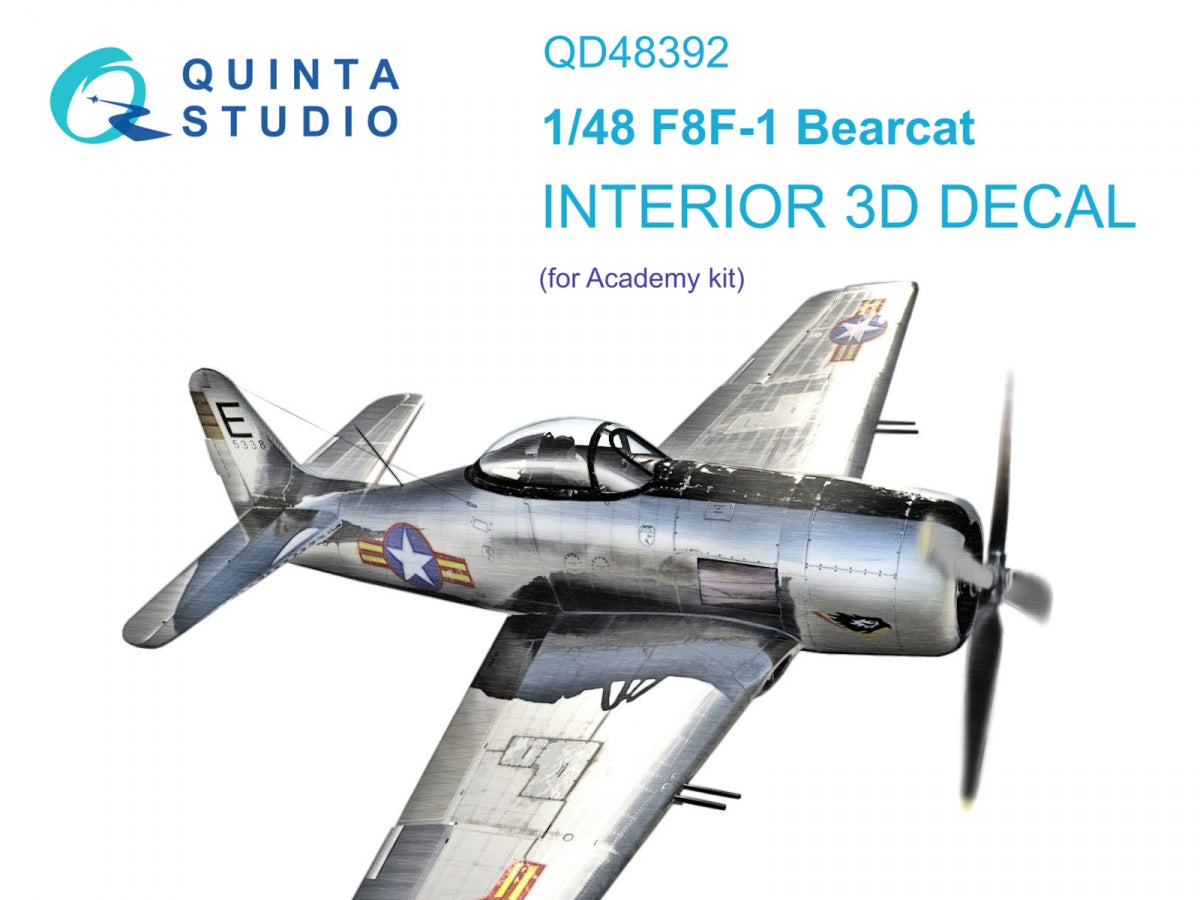Intérieur imprimé en 3D et coloré sur papier décalcomanie Quinta Studio QD48392 F8F-1 Bearcat (Academy) 1/48