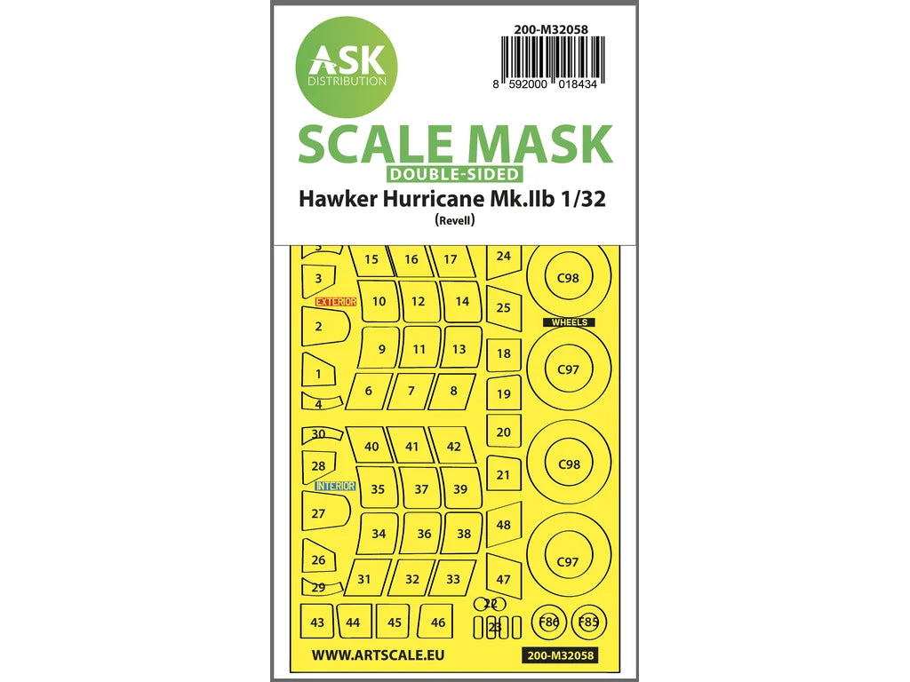 Art Scale Kit M32058 Hawker Hurricane Mk.IIB Double-Sided Express Masks for Revell 1/32