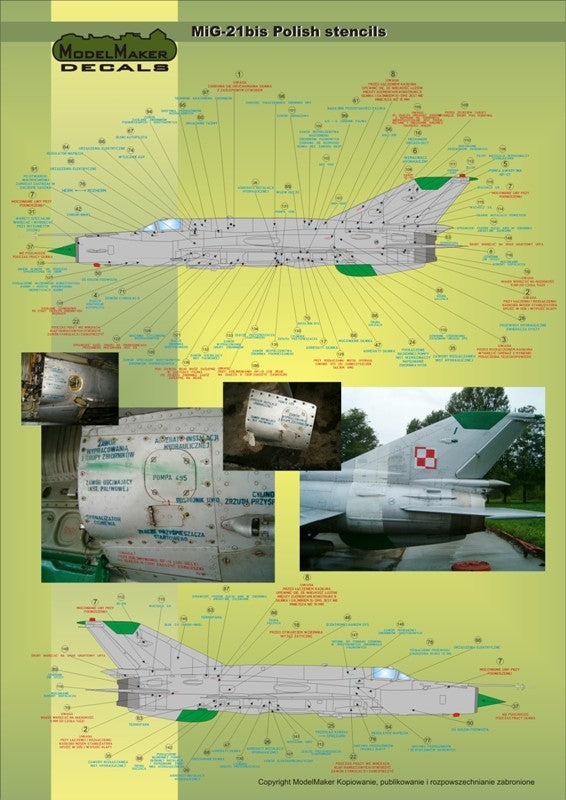 ModelMaker Decals D48020 MiG-21PFM/M/MF/bis/UM Polish stencils 1/48 – image 6