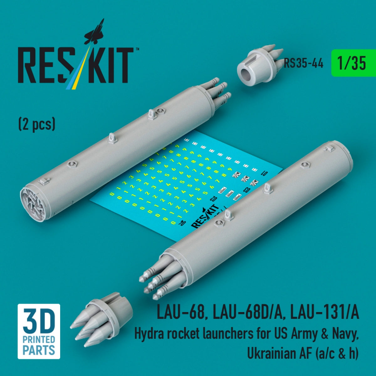 RESKIT RS35-0044 LAU-68, LAU-68D/A, LAU-131/A Hydra rocket launchers for US Army &amp; Navy, Ukrainian AF (a/c &amp; h) (2pcs) (3D Printed) 1/35