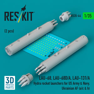 RESKIT RS35-0044 LAU-68, LAU-68D/A, LAU-131/A Hydra rocket launchers for US Army &amp; Navy, Ukrainian AF (a/c &amp; h) (2pcs) (3D Printed) 1/35