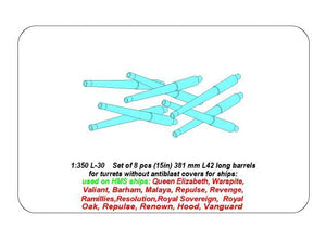 Aber 350L-30 Set of 8 pcs 381mm (15in) L42 Mk.I long barrels for Hood, Repulse, Queen Elisabeth, Vanguard 1/350 – immagine 8
