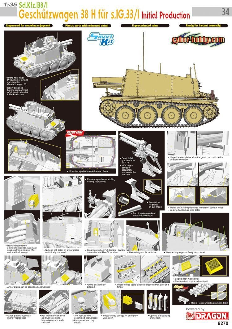 Cyber Hobby 6270 Sd.Kfz.138/1 Geschutzwagen 38 H fur s.IG.33/1 Initial Production 1/35 – immagine 2
