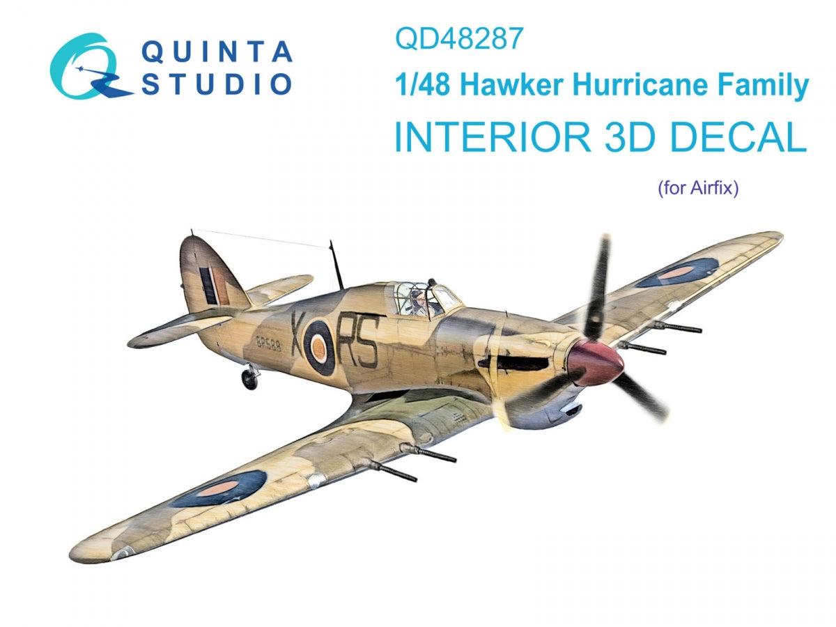 Quinta Studio QD48287 Hawker Hurricane family 3D-Printed &amp;amp; coloured Interior on decal paper (Airfix) 1/48