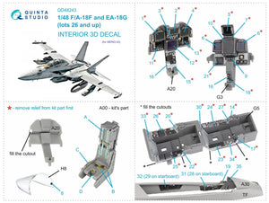 Quinta Studio QD48243 F/A-18F late / EA-18G 3D-Printed &amp;amp; coloured Interior on decal paper ( Meng ) 1/48 – immagine 2