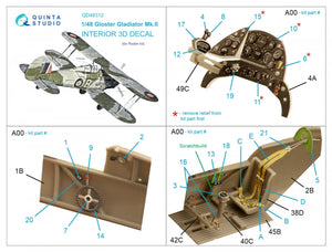 Quinta Studio QD48312 Gloster Gladiator MKII 3D-Printed &amp;amp; coloured Interior on decal paper (Roden) 1/48 – immagine 2