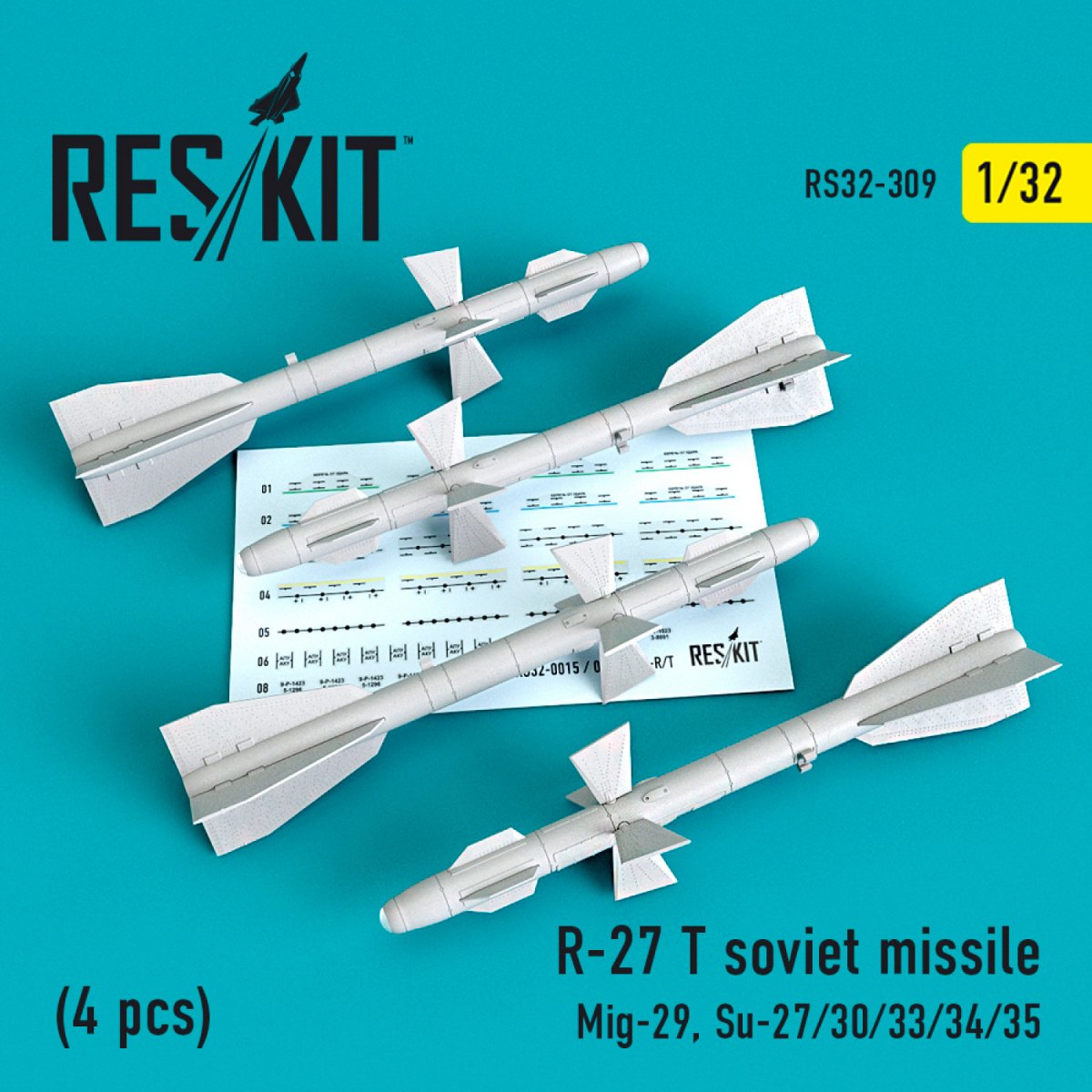 RESKIT RS32-0309 R-27T SOVIET MISSILES (4 PCS) 1/32