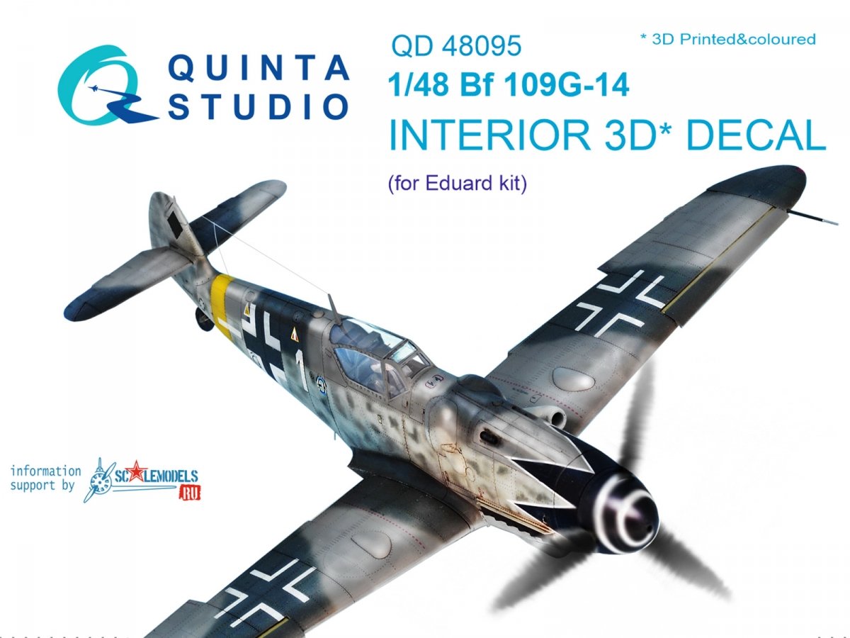 Quinta Studio QD48095 Bf 109G-14 3D-Printed &amp;amp; coloured Interior on decal paper (for Eduard kit) 1/48
