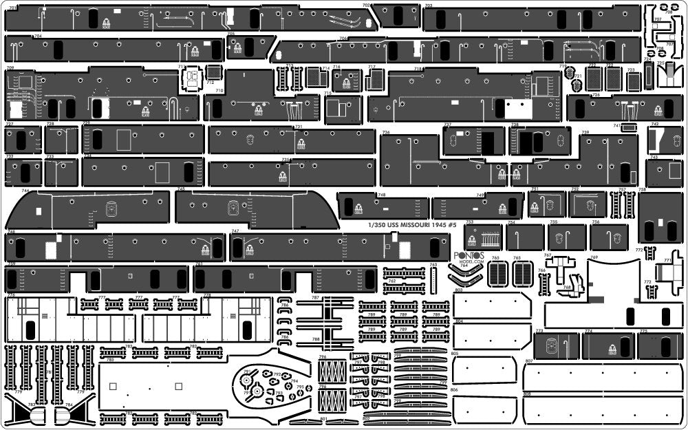 Pontos 37026FB USS BB-63 Missouri 1945 Advanced Detail Up Set (Deck Blue 20B stained wooden deck) 1/350 – immagine 15