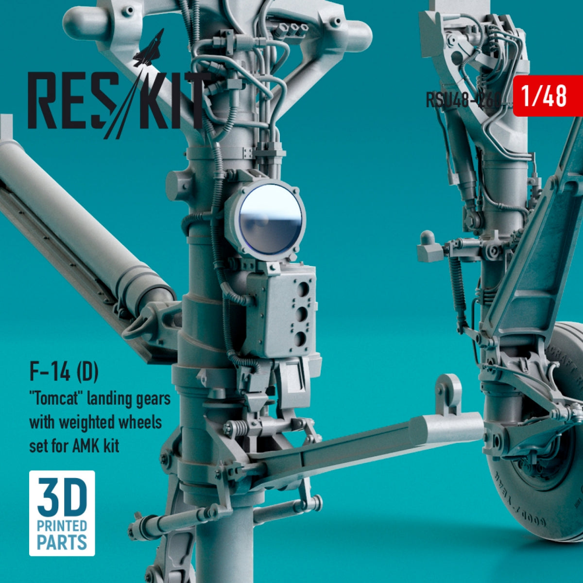 RESKIT RSU48-0260 F-14 (D) « TOMCAT » Train d&amp;#39;atterrissage avec roues lestées pour maquette AMK (résine et impression 3D) 1/48 – image 4
