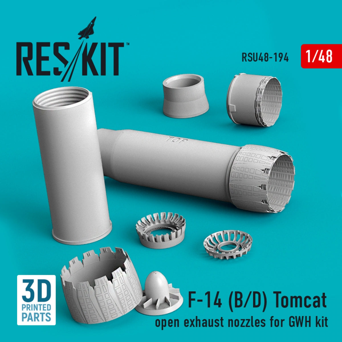 RESKIT RSU48-0194 F-14 (B,D) « TOMCAT » TUYAUX D'ÉCHAPPEMENT OUVERTS POUR MAQUETTE GWH (IMPRIMÉ EN 3D) 1/48