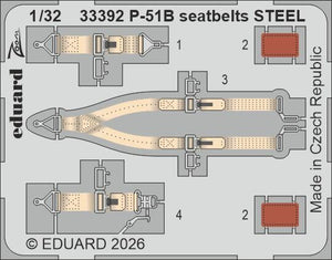 Eduard 33392 North American P-51 B - Zoom Set Steel Seatbelts for EDUARD 1/32