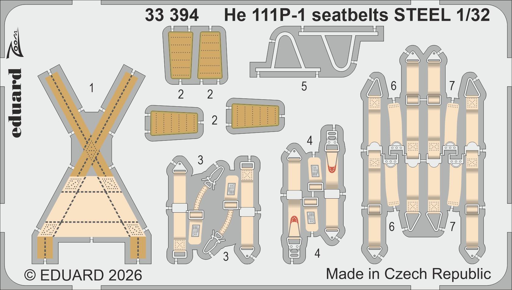 Eduard 33394 Heinkel He-111 P-1 Steel Seatbelts Zoom Set for REVELL 1/32