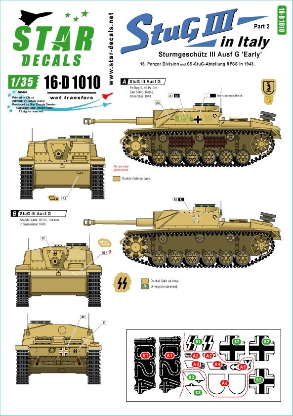 Star Decals 16-D1010 StuG III en Italie #2. Sturmgeschutz III Ausf G Début 1/16