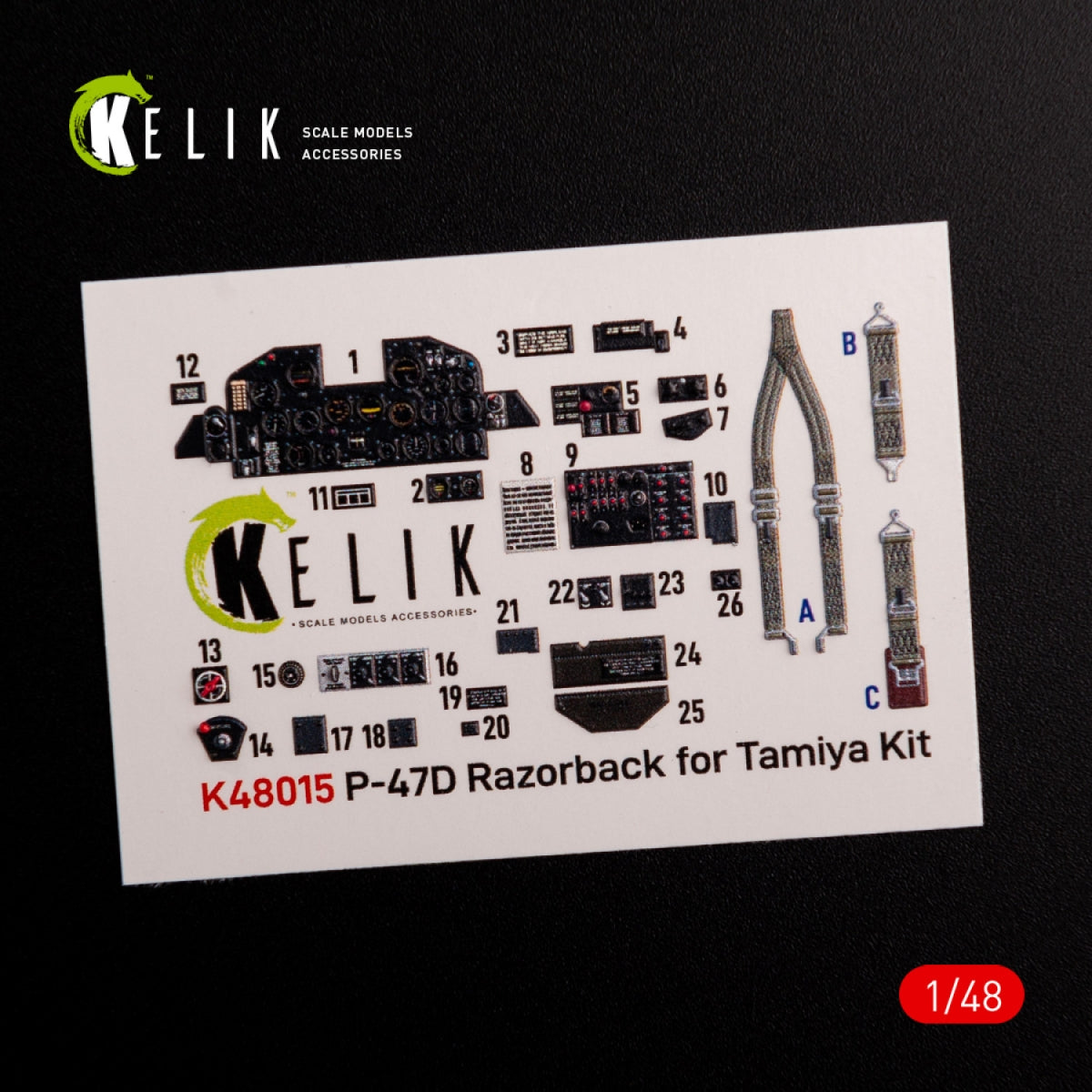 KELIK K48015 P-47D &amp;quot;Razorback&amp;quot; interior 3D decals for Tamiya kit 1/48 – zdjęcie 2