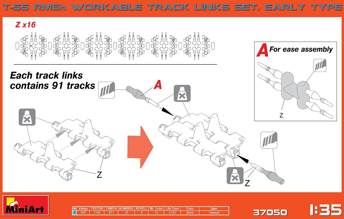 MiniArt 37050 T-55 RMSh WORKABLE TRACK LINKS. EARLY TYPE 1/35 – immagine 2
