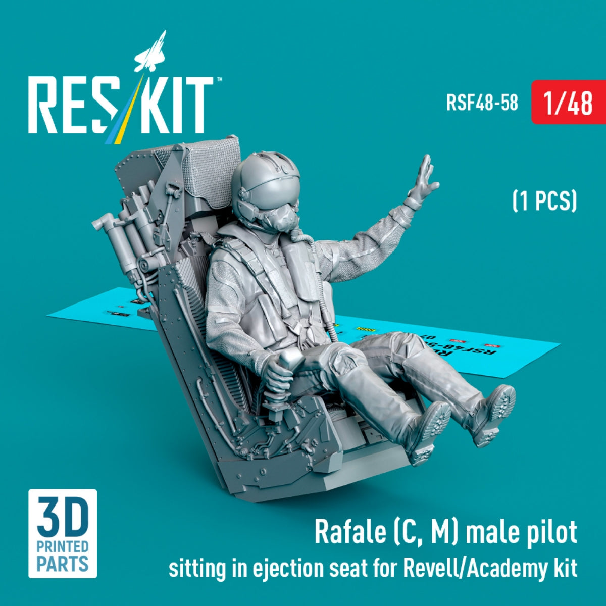 RESKIT RSF48-0058 Rafale (C, M) pilote féminine assise dans un siège éjectable pour maquette Revell/Academy (1 pièce) (Impression 3D) 1/48
