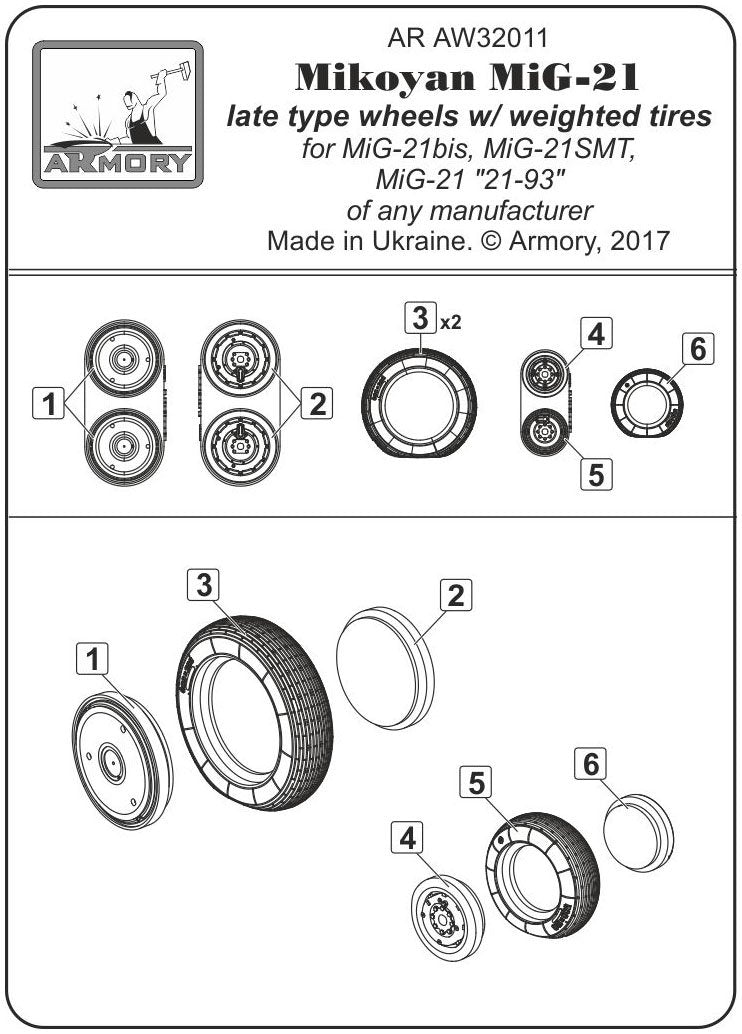 Armory Models AW32011 Roues Fishbed pour Mikoyan MiG-21 avec pneus lestés, fin de série, échelle 1/32 – image 6