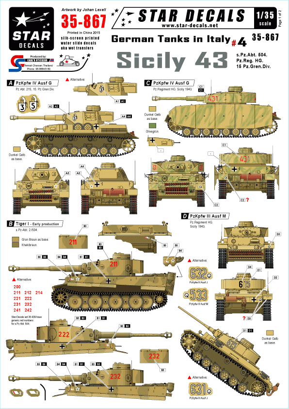 Star Decals 35-867 Chars allemands en Italie 4 1/35