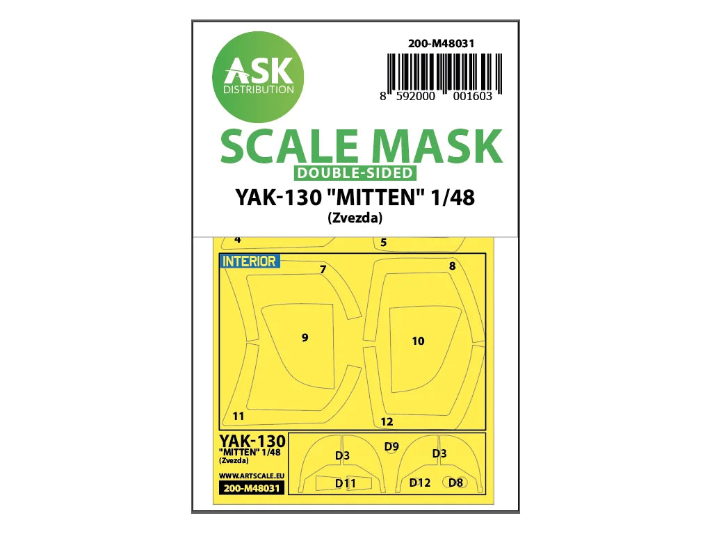Art Scale Kit M48031 Yak-130 "Mitten" Double-Sided Painting Mask for Zvezda 1/48