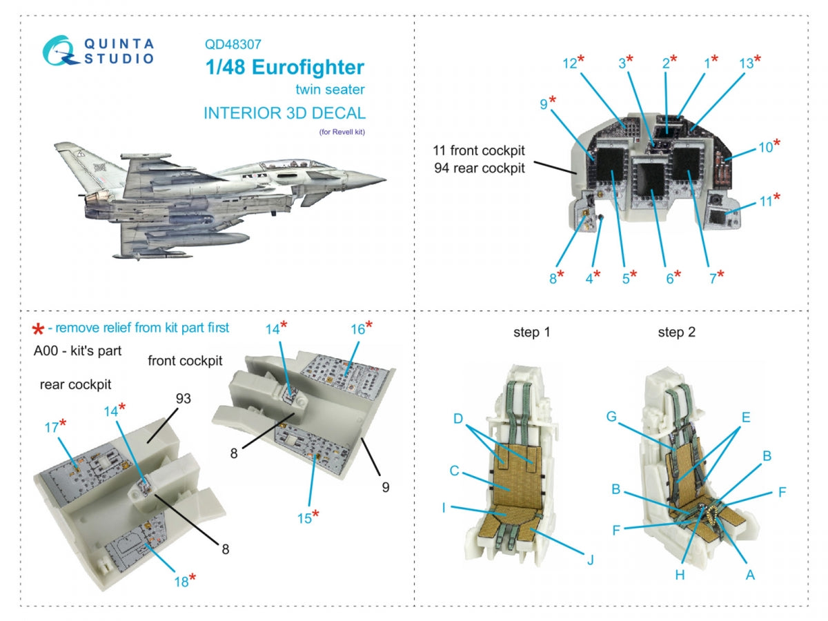 Quinta Studio QD48307 Eurofighter twin seater 3D-Printed coloured Interior on decal paper (Revell) 1/48 – Bild 2