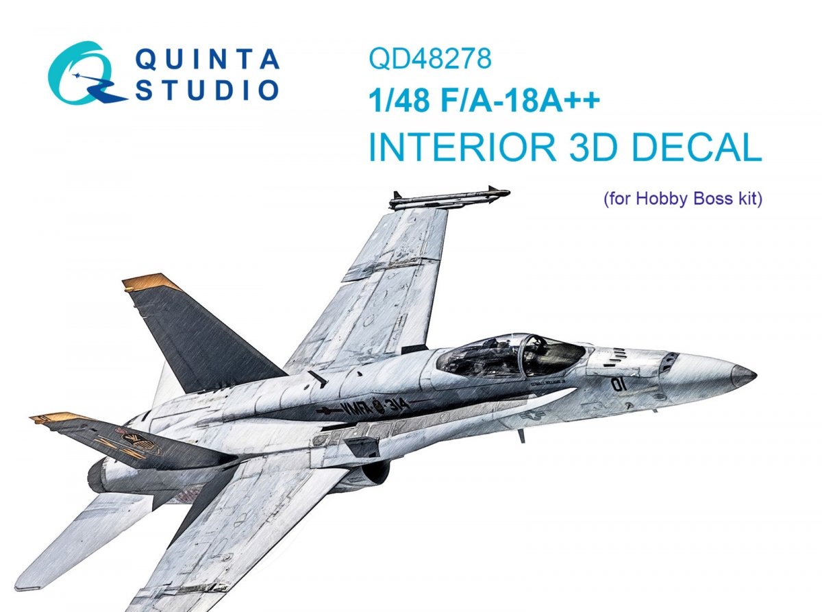 Quinta Studio QD48278 F/A-18А++ 3D-Printed & coloured Interior on decal paper (HobbyBoss) 1/48