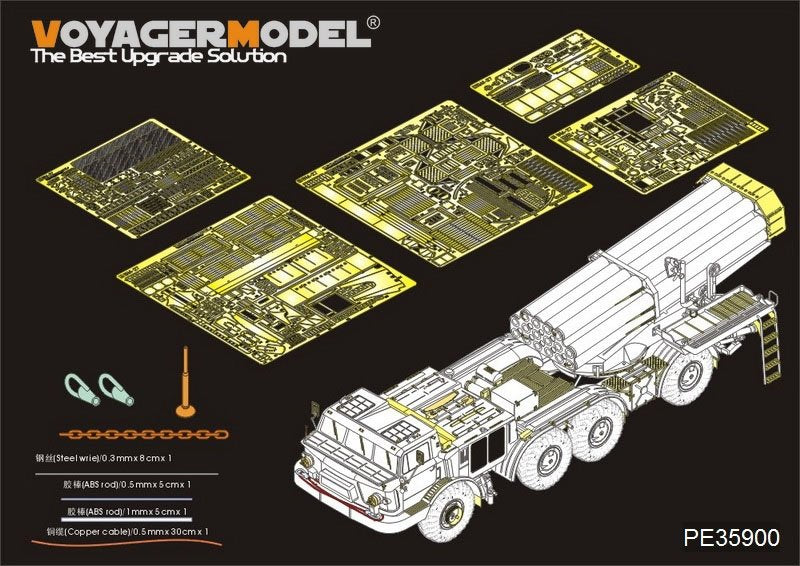 Maquette Voyager PE35900, lance-roquettes multiple russe moderne 9P140 TEL de base 9K57 Uragan (BM-27) pour TRUMPETER au 1/35 