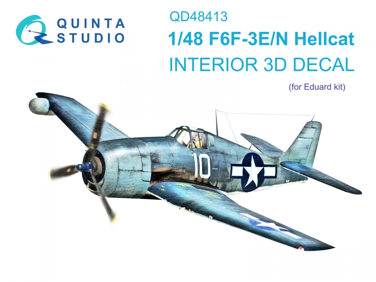 Quinta Studio QD48413 F6F-3E/N Hellcat 3D-Printed &amp;amp; coloured Interior on decal paper (Eduard) 1/48