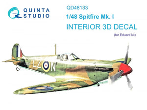 Quinta Studio QD48133 Spitfire Mk.I 3D-Printed &amp;amp; coloured Interior on decal paper (Eduard) 1/48