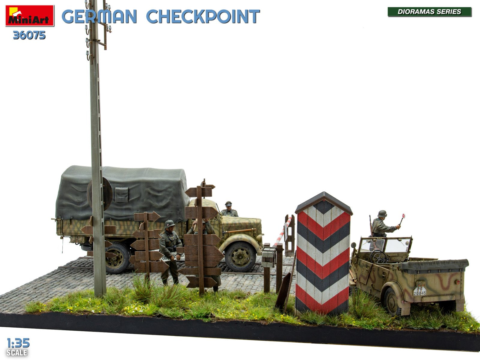 MiniArt 36075 German Checkpoint. 3t Cargo Truck 3,6-36S &amp;amp; Kfz.1 Type 170VK w/ Feldgendarmerie. Big Set 1/35 – zdjęcie 4