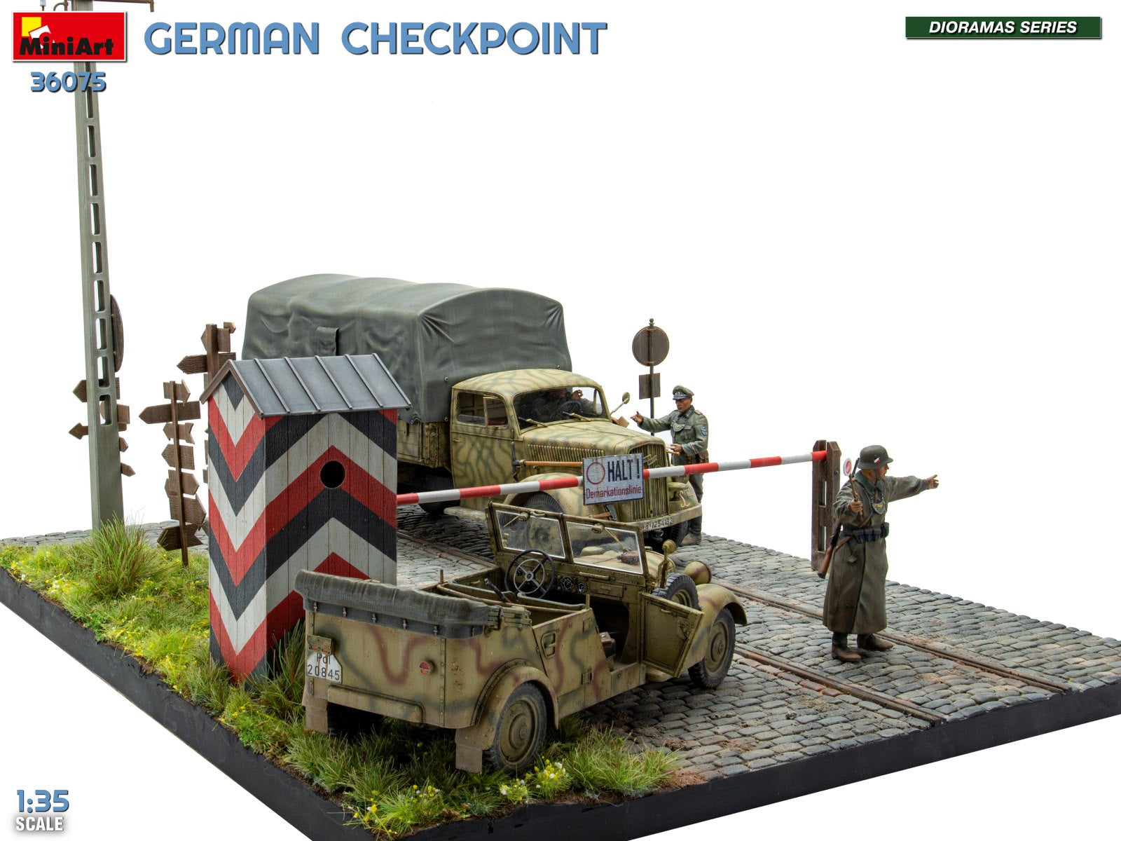 MiniArt 36075 German Checkpoint. 3t Cargo Truck 3,6-36S &amp;amp; Kfz.1 Type 170VK w/ Feldgendarmerie. Big Set 1/35 – zdjęcie 6