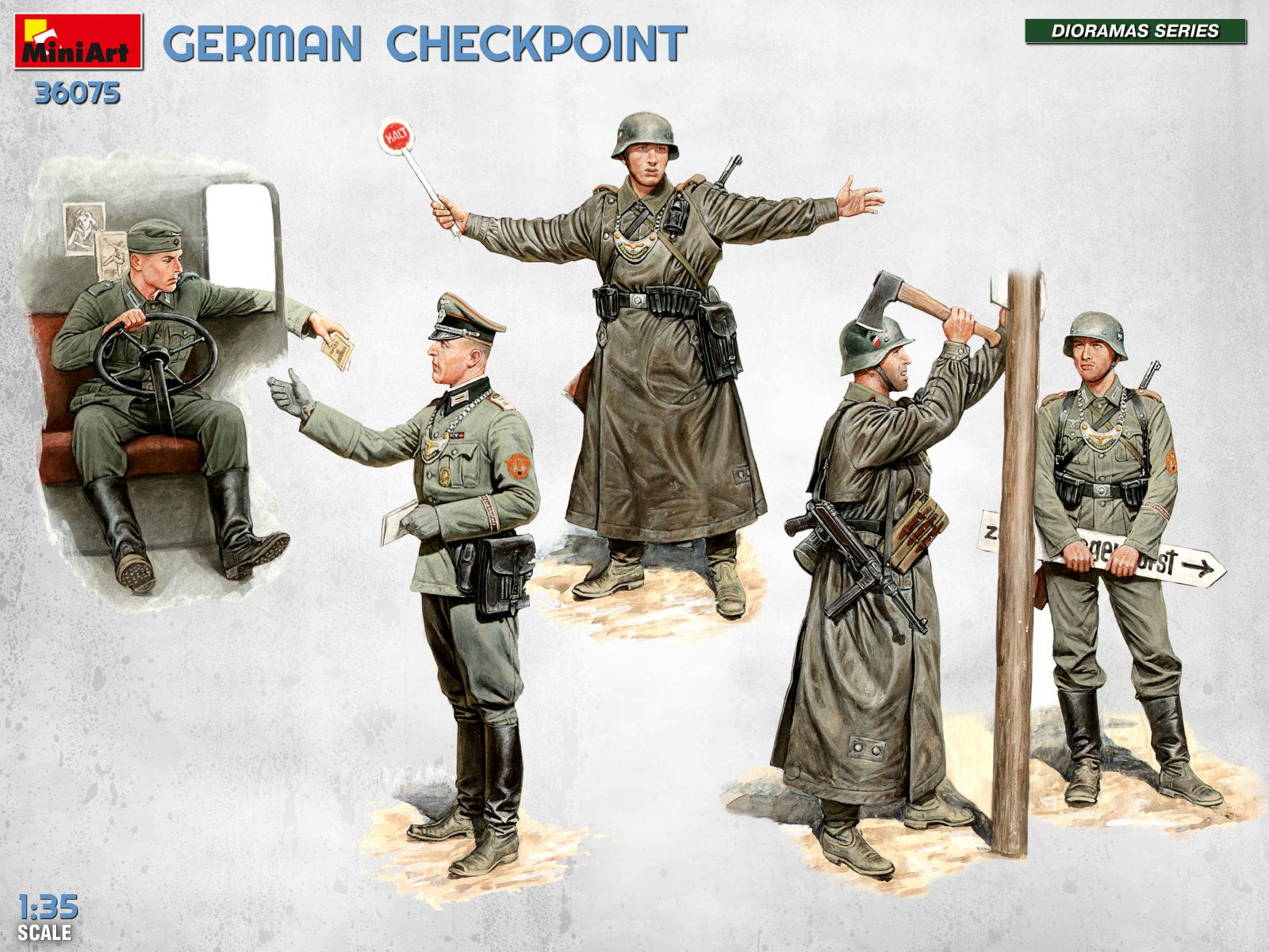 MiniArt 36075 German Checkpoint. 3t Cargo Truck 3,6-36S &amp;amp; Kfz.1 Type 170VK w/ Feldgendarmerie. Big Set 1/35 – zdjęcie 46