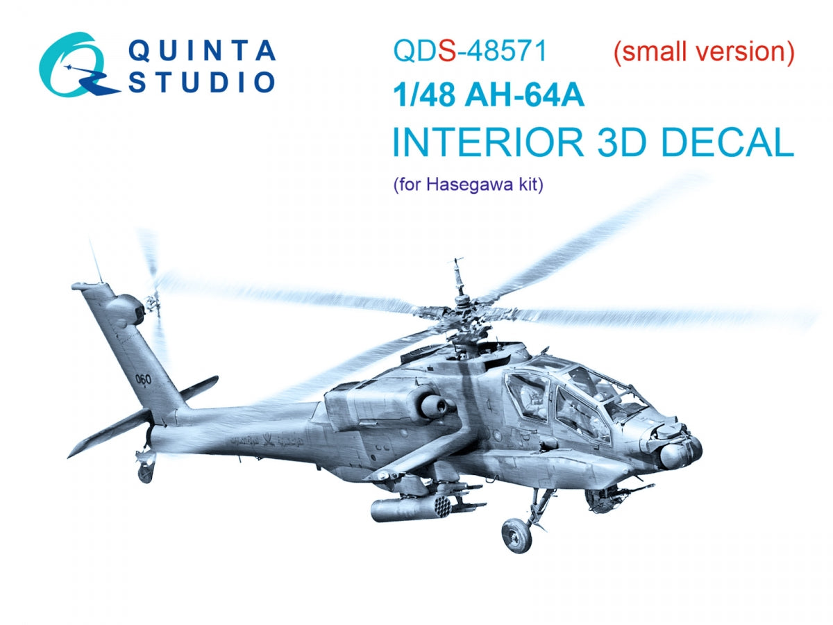 Quinta Studio QDS-48571 AH-64A 3D-Printed &amp;amp; coloured Interior on decal paper (Hasegawa) (small version) 1/48