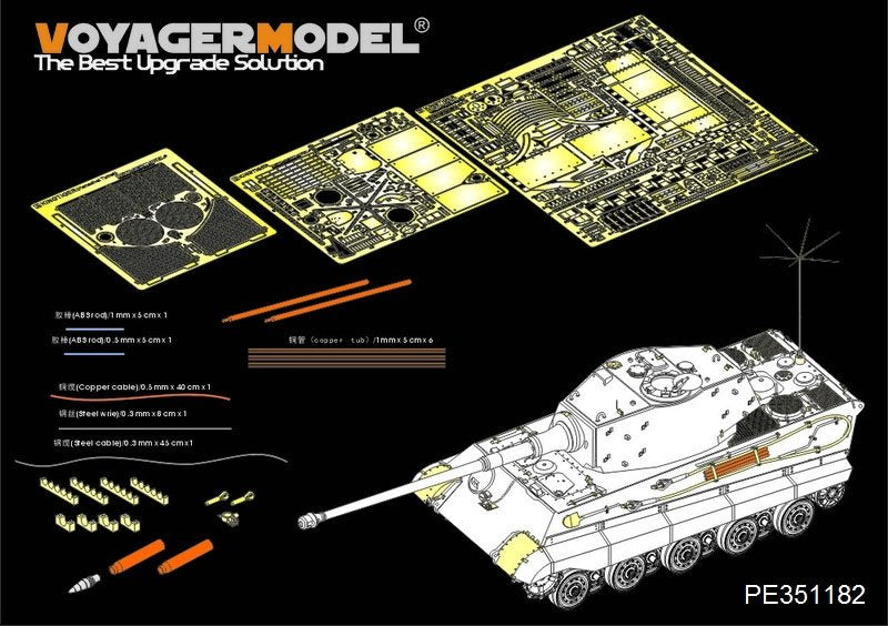 Maquette Voyager PE351182 Char King Tiger allemand de la Seconde Guerre mondiale (tourelle Hensehel) (pour kit DRAGON/ZVEZDA) 1/35