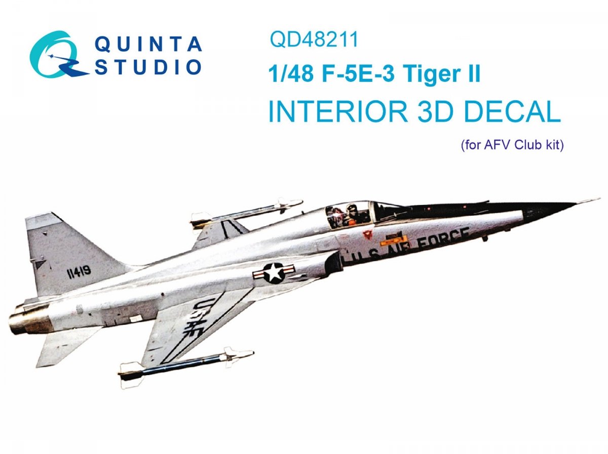 Intérieur imprimé en 3D et coloré sur papier décalcomanie Quinta Studio QD48211 F-5E-3 Tiger II (AFV Club) 1/48