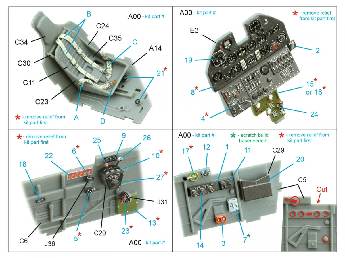 Quinta Studio QD32208 P-40F WarHawk 3D-Printed coloured Interior on decal paper (Trumpeter) 1/32 – immagine 2