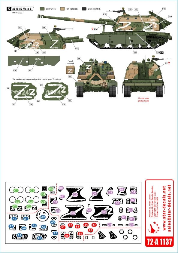 Star Decals 72-A1137 War in Ukraine # 7. Russian 2S19 MSTA-S 1/72 – immagine 2