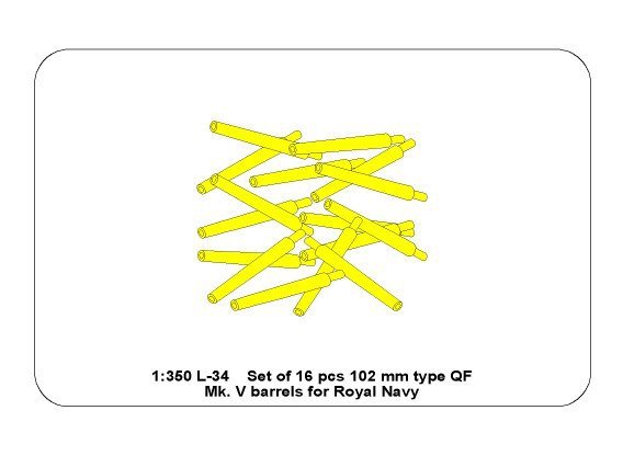 Aber 350L-34 Set of 16 pcs 102 mm QF Mk.V barrels for Royal Navy 1/350 – Bild 6