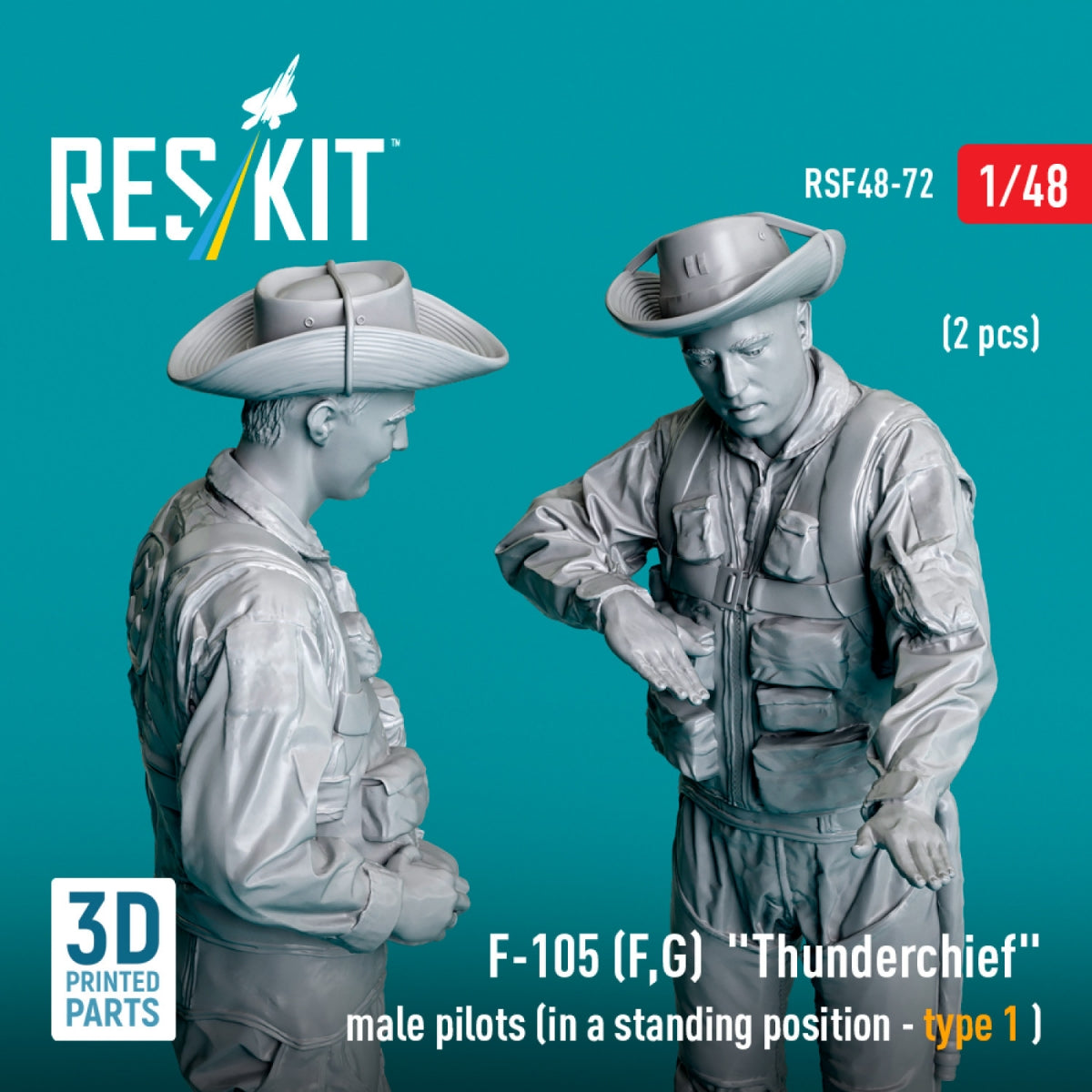 RESKIT RSF48-0072 F-105 (F, G) &amp;quot;Thunderchief&amp;quot; male pilots (in a standing position - type 1) (2 pcs) (3D Printed) 1/48 – zdjęcie 3