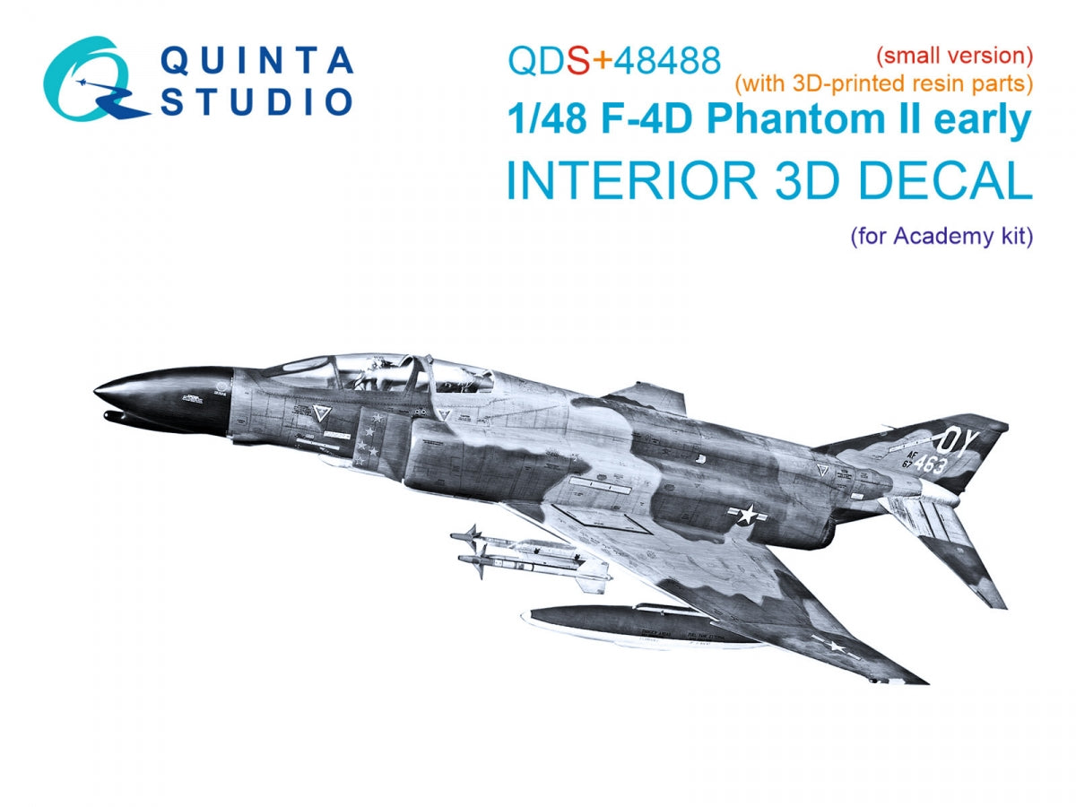 Quinta Studio QDS+48488 F-4D early Phantom II 3D-Printed & coloured Interior on decal paper (Academy) (Small version) (with 3D-printed resin parts) 1/48