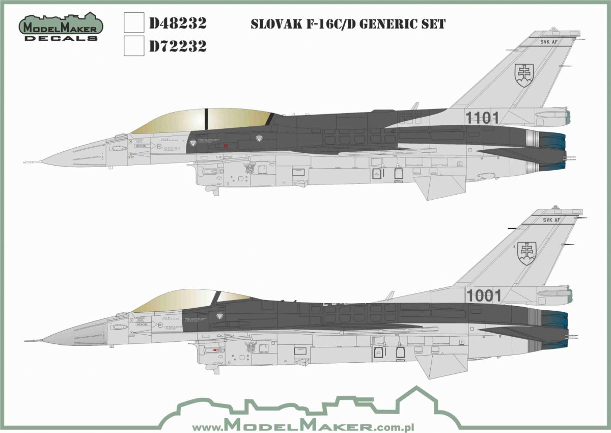 Planche de décalcomanies ModelMaker D48232 F-16C/D slovaque générique, échelle 1/48 – image 2